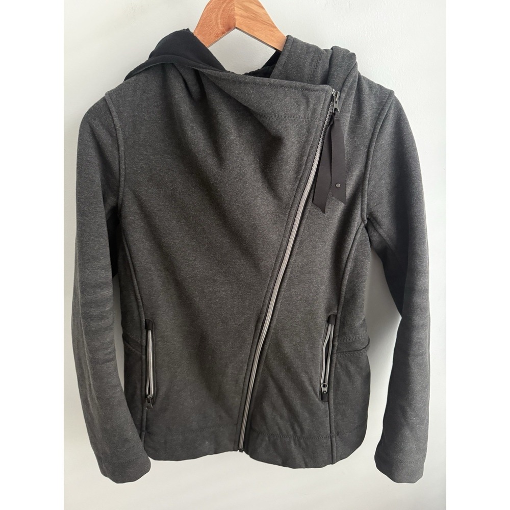 Lululemon Cozy Up Buttercup Jacket Size 4 Dark Gray Hooded Sherpa Lined Zip